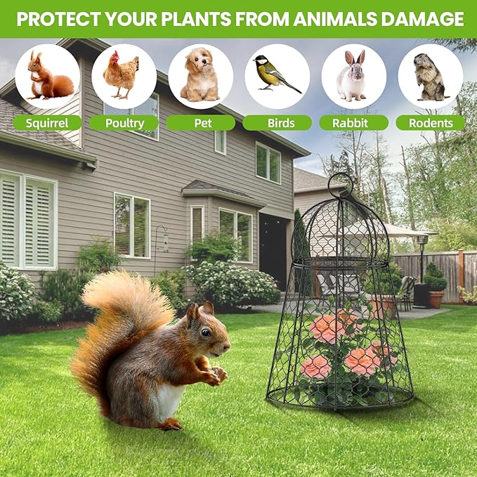 6pc Chicken Wire Plant Covers, Plant Protectors from Animals, Garden Cloches for Plants Outdoor, Extra Large 14”D x 22.8”H Non-Installation Plant Protect Cage.