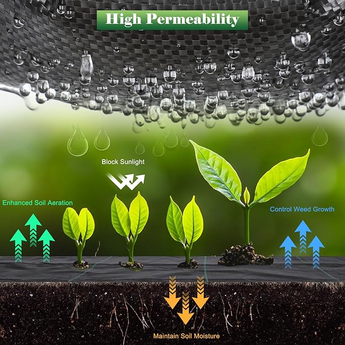 FEED GARDEN 3FT x 100FT Landscape Fabric Weed Barrier Fabric, Heavy Duty Ground Cover Geotextile Fabric for Gardening, with 20 U-Shaped Stakes (2 Pack 3x50FT)