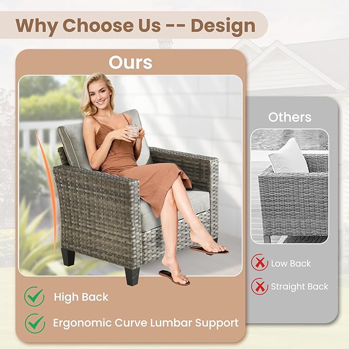 HOOOWOOO Outdoor Patio Furniture Set,7 Pieces Wicker Conversation Set,All Weather Couch Set with Fire Pit Table Swivel Chairs Ottoman 7 Seaters for Out Door Yard(Charcoal Gray)