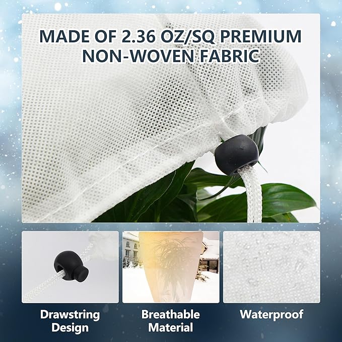 8 Pack Plant Covers Freeze Protection for Winter, 47.2"×31.5" Frost Cloths for Outdoor Plants Cold Weather Blankets with Drawstrings