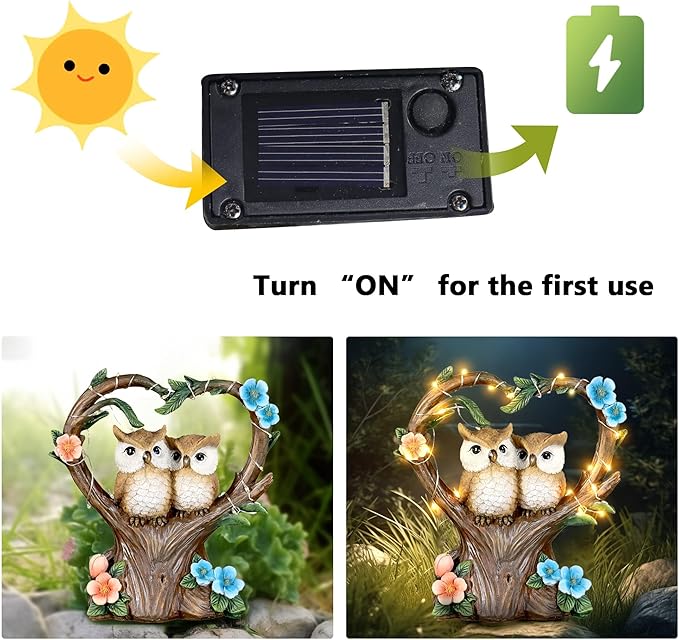 Solar Garden Owl Statue With LED Lights for Patio Lawn Ornaments, Indoor Outdoor Decor Waterproof Gift for Owl Lovers 7''