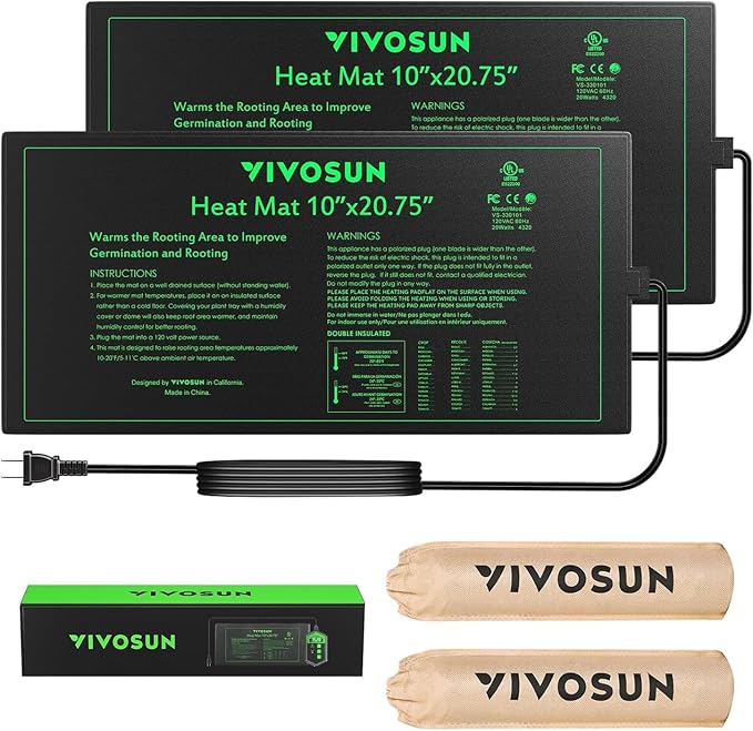 VIVOSUN 2 Pack Durable Waterproof Seedling Heat Mat 10" x 20.75" UL & MET-Certified Warm Hydroponic Heating Pad for Germination, Indoor Gardening, Greenhouse