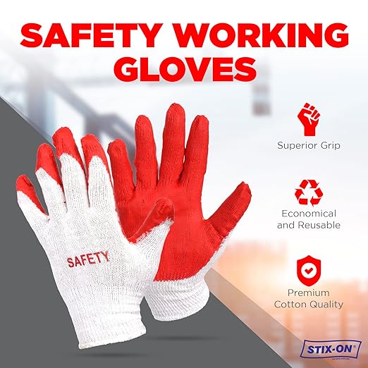 SAFETY Non-Slip 200 Pairs Red Latex Cotton Multi-Purpose Work Gloves- Nitrile Dipped & Rubber Palm Coated for a Firm Grip- Heavy Duty Premium-Construction-Moving-Warehouse-Garden-Gloves