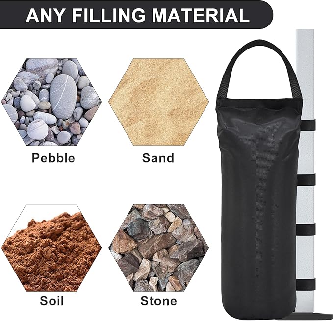 Eurmax USA Weight Capacity 112 LBS Extra Large Pop up Gazebos Weights Sand Bags for Pop up Canopy Tent Pergola Outdoor Instant Canopies, 4-Pack,Black (Without Sand) Dark Black