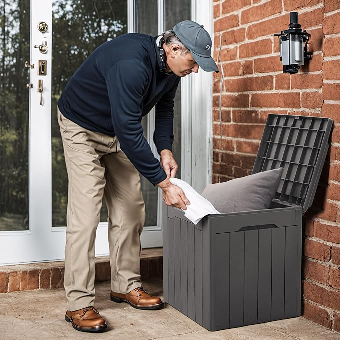 Devoko 31 Gallon Waterproof Outdoor Storage Box Resin Deck Box Lockable and UV Resistant for Patio Furniture,Garden Tools (Grey)