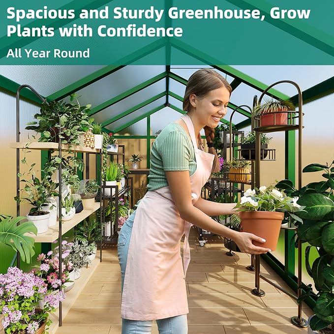 6x10 FT Greenhouse for Outdoors, Large Aluminum Greenhouses with Roof Vent and Quick Setup Structure, Greenhouse Heavy Duty with PC Panels, Walk-in Green Houses for Winter Garden,Backyard,Patio,Lawn