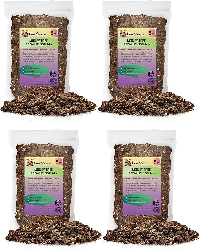 Money Tree Potting Soil - 10 Quart - Soil Mix for Planting or Repotting Guiana Chestnut, Blended Mix to Properly Grow Money Tree Plants (4 Bags of 5 Quart)