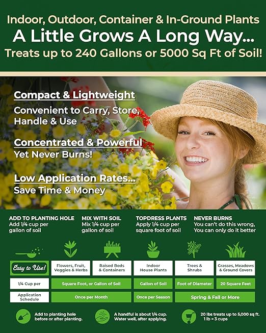 Organic Plant Magic - Truly Organic™ Long-Lasting Spreadable Plant Food: All-Purpose Fertilizer Granules for All Flower Vegetable Herb Fruit Tree Shrub Container Garden & House Plants [One 20 lb Bag]