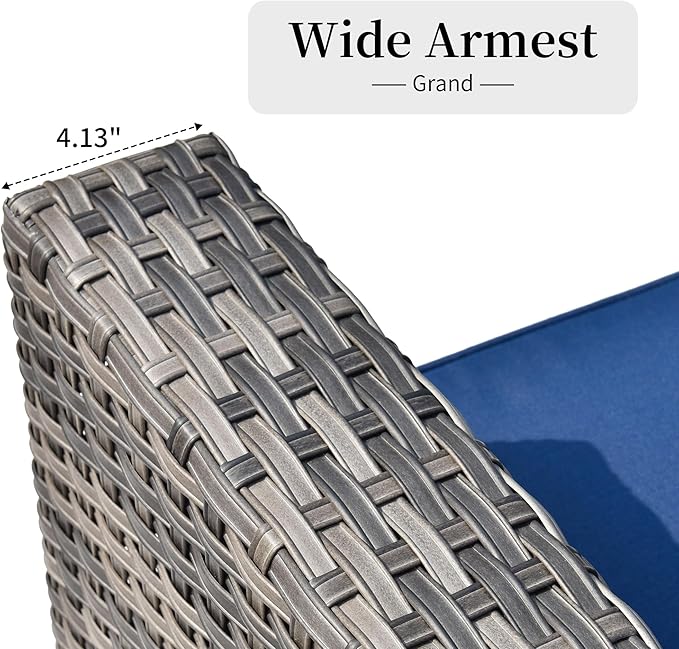 HOOOWOOO 8 Piece Patio Sectional Furniture Set with Fire Pit Table,Modern Wicker Outdoor Conversation Sofa Sets,Weather Resistant Modular L Shaped Outside Couch Set(Navy Blue)