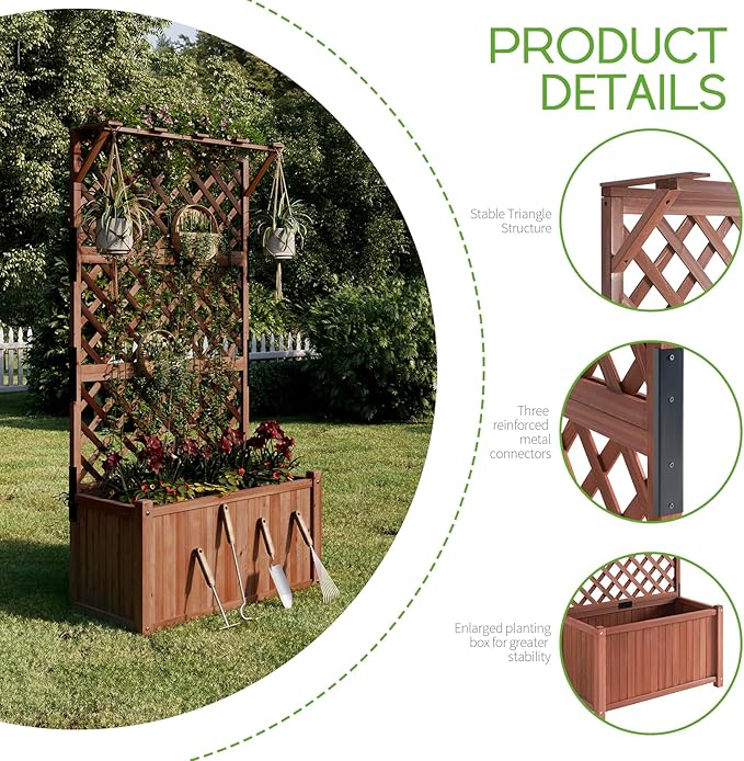 SPECRAFT Wood Planter with Trellis, 35.4x17.7x72 Inch Raised Garden Bed, 1.6Ft Deep Large Planter Box for Outdoor Gardening, Vegetables, and Climbing Plants