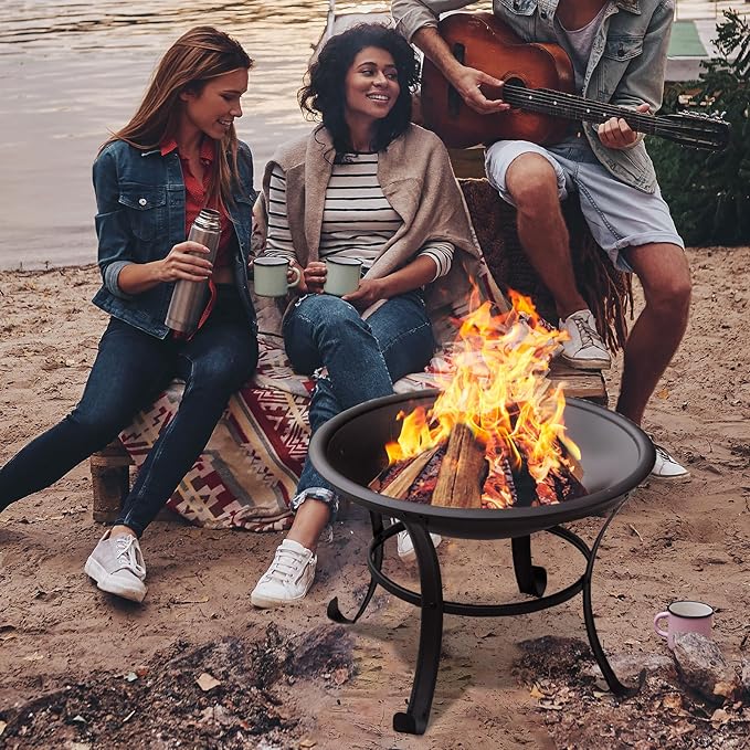 22 in Firepit for Outside Outdoor Small Fire Pit,Durable Firepit with Mesh Lid,Log Grate,and Fire Poker,Fire Pit for Outside Backyard.Deck.Camping and Picnic