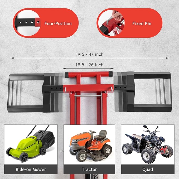 IRONMAX Lawn Mower Lift, 500 LBS Weight Capacity, Zero Turn Mower Hydraulic Jack with Non-Slip Wheels, Adjustable Riding Lawn Tractor Lift for Maintenance and Repair