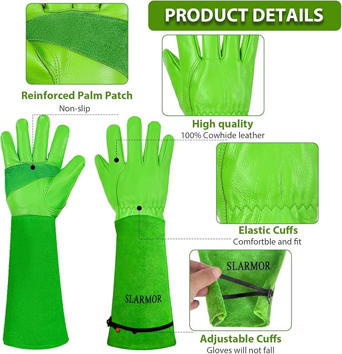 Long Gardening-Gloves Women/Men-Thorn proof Rose Pruning Heavy Duty Gauntlet-S
