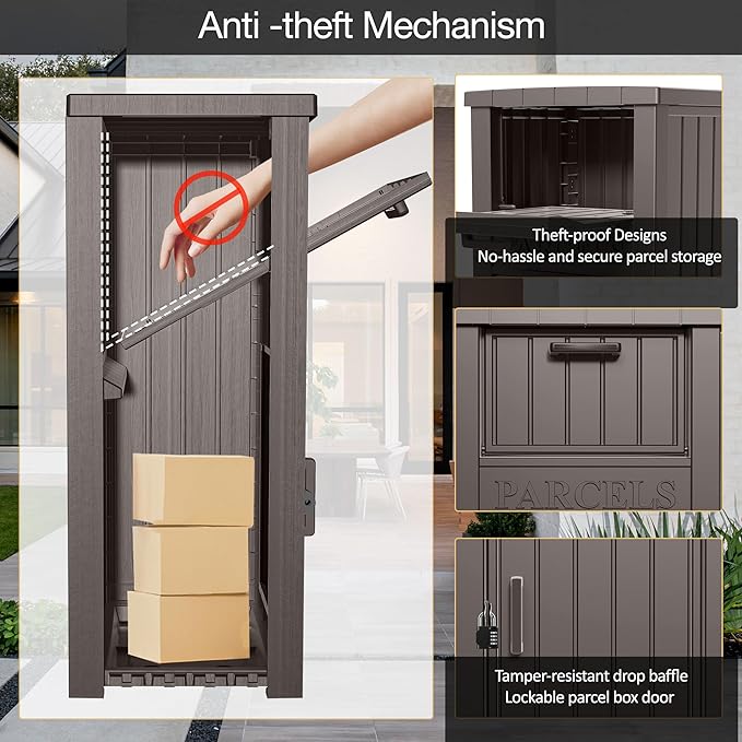 Outdoor Package Delivery Box for Outside -Lockable Anti-Theft Parcel Drop Box Deck Box & Porch Storage Box, Package Drop Box for Outside Deliveries, Curbside Outdoor Storage Box Grey