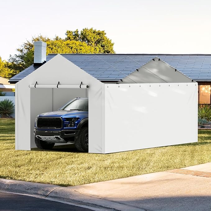 VEVOR Carport Replacement Canopy Cover Side Wall 10 x 20 ft, Garage Tent Shelter Tarp Heavy-Duty Waterproof & UV Protected, Easy Installation with Ball Bungees,White (Top and Frame Not Included)