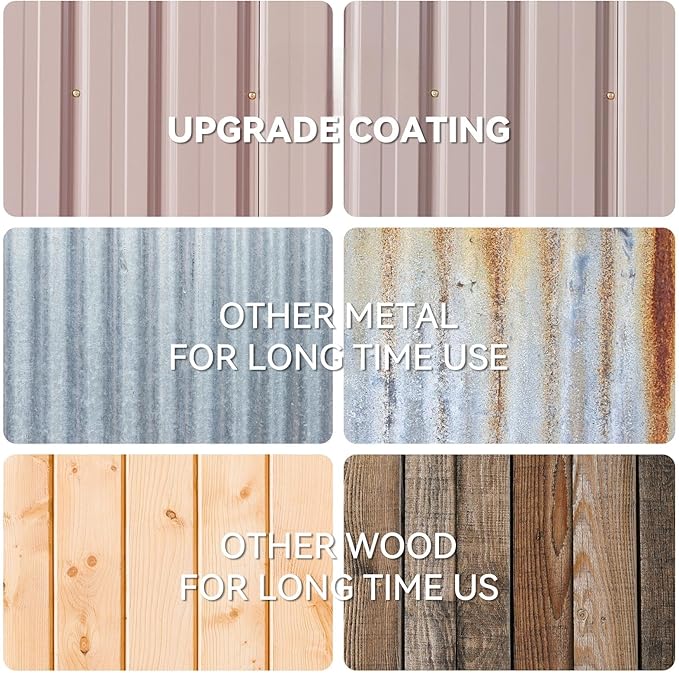 6'x4' Lean to Shed Galvanized Steel Storage Sheds with Side Door Waterproof Utility Shed with Sloped Roof for Mower, Bike, Garden Tools (Brown)