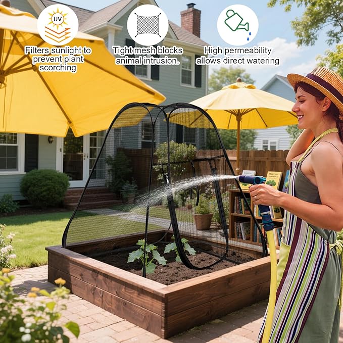 RGQSUN 2 Pack 28 x 28 x 32 Inch Pop-up Gardening Net Cover,Pest Guard Cover with Zip Entry and 8 Stakes,Fine Mesh Plant Tents for Vegetables Fruits Flowers