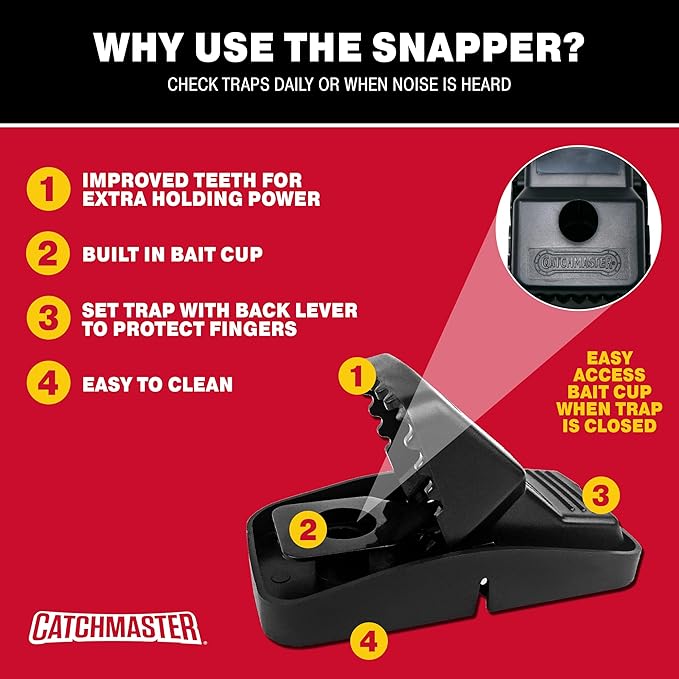 Catchmaster Snapper Jumbo Rat Trap 6-Pk, Rat Traps Indoor for Home, Reusable Rodent Killer for House, Indoor & Outdoor Rodent Bait Station, Eco-Friendly Pest Control for Garage, Basement, & Kitchen