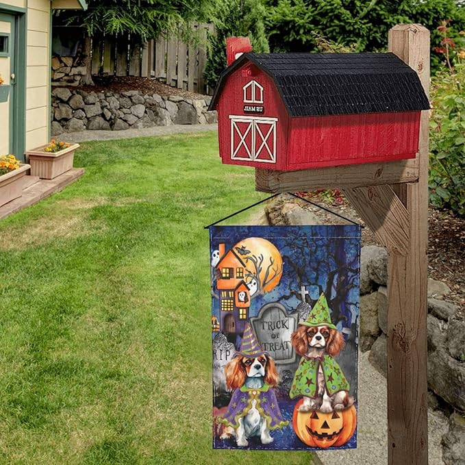 Beagle Dog Halloween Tombstone Scary Pumpkin Garden Flag Welcome Party Outdoor Outside Decorations Picks Home House Garden Yard Decor 12x18 Inch