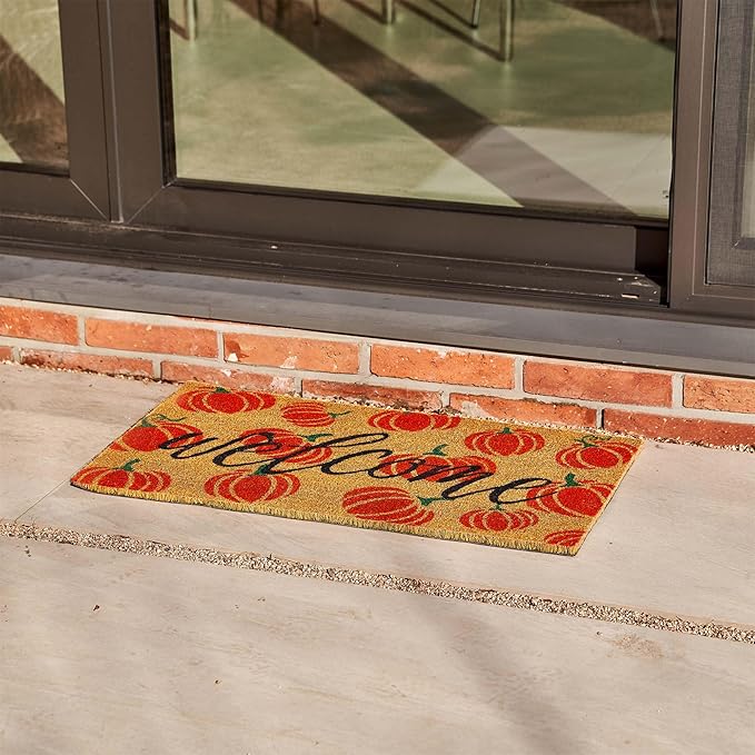 KANKUN Coco Coir Door Mat with Heavy Duty Backing, Welcome Doormat (17" x 30"), Doormat Entrance (Welcome3 - Halloween)