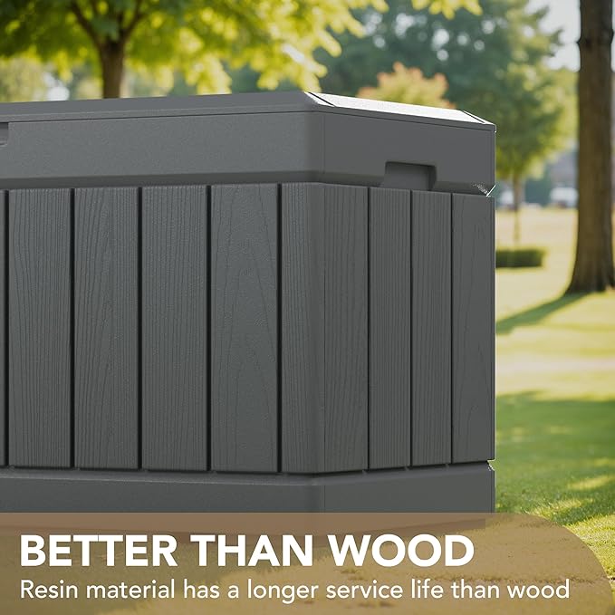 Devoko 85 Gallon Deck Box Lockable Resin Outdoor Storage Box waterproof Outdoor Container for Patio Furniture Cushions, Pillow (Grey)