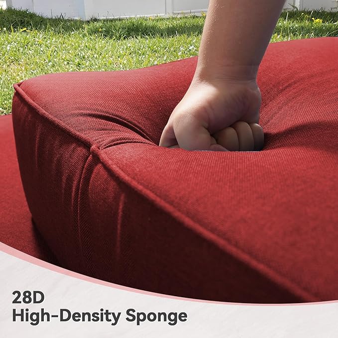 Luxury 6" Outdoor Cushions for Patio Furniture, 24x24x6 Thick Seat Cushion Set of 8, Fade Resistant Couch Chair Replacement Cushions High Density Deep Wicker Chair Cushion w/Removable Cover, Red