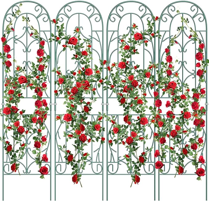 4 Pack Metal Garden Trellis for Climbing Plants,Green Metal Garden Trellis for Vines Plant Rose Vegetable Support,Large Decorative Outdoor Trellis
