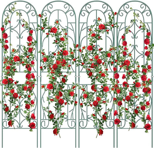 4 Pack Metal Garden Trellis for Climbing Plants,Green Metal Garden Trellis for Vines Plant Rose Vegetable Support,Large Decorative Outdoor Trellis