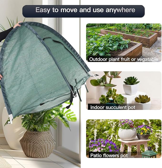 2pack Pop up Plant Sunshade Cloth,Plant Sun Shade Net for Flower UV Resistant Pest Guard Cover for Outdoor Gardens Sunblock Shade Cover with Carry Bag and 16 Stakes (Green)