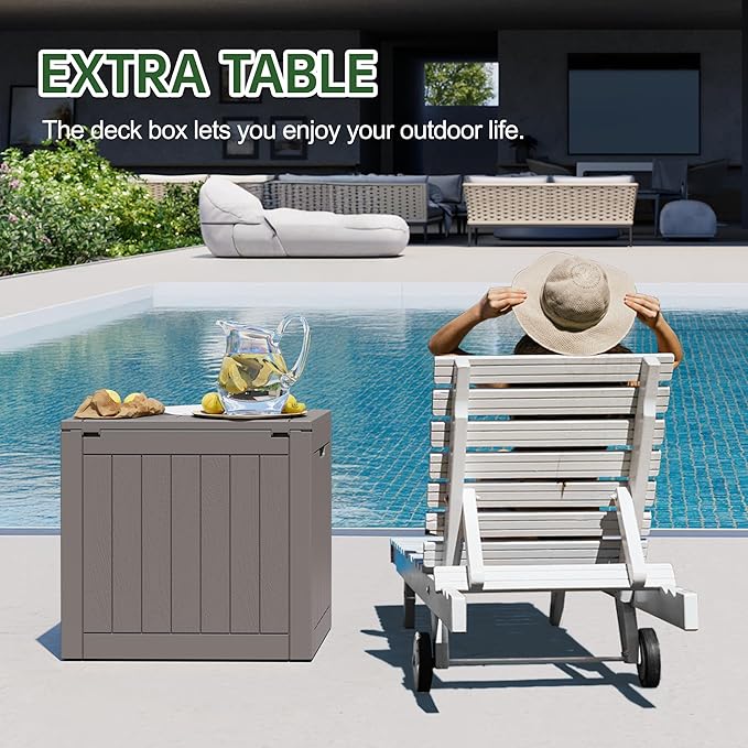 33 Gallon Outdoor Storage Box, Waterproof Resin Deck Box for Indoor & Outdoor Use – Lockable Patio Storage Bin for Garden Tools, Package Deliveries, Pool Accessories, Sports Gear & Furniture-Grey