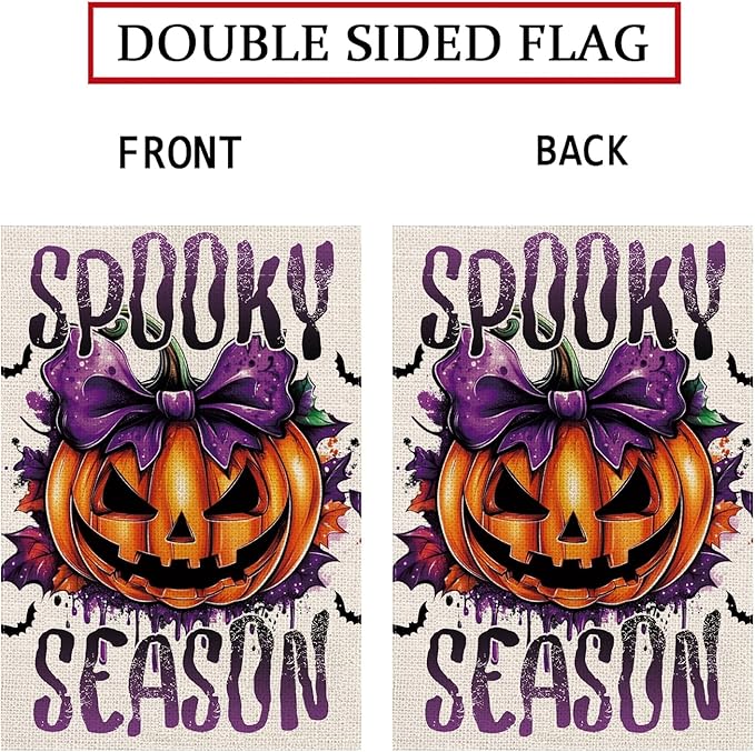 Halloween Garden Flag Pumpkin Spooky Season Vertical Double Sided Flags for Holiday Farmhouse Patio Yard Outdoor Party Decor Decorations Gifts - 12.5 x 18 Inch