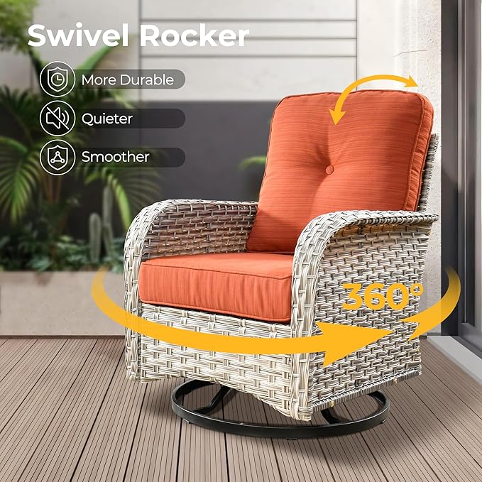 HOOOWOOO Outdoor Sectional Patio Furniture Set,9 Pieces Wicker Conversation Sets L Shaped Couch,Extra Deep Out Door Sofa Outside Furniture with Rocking Chairs,Brick Red