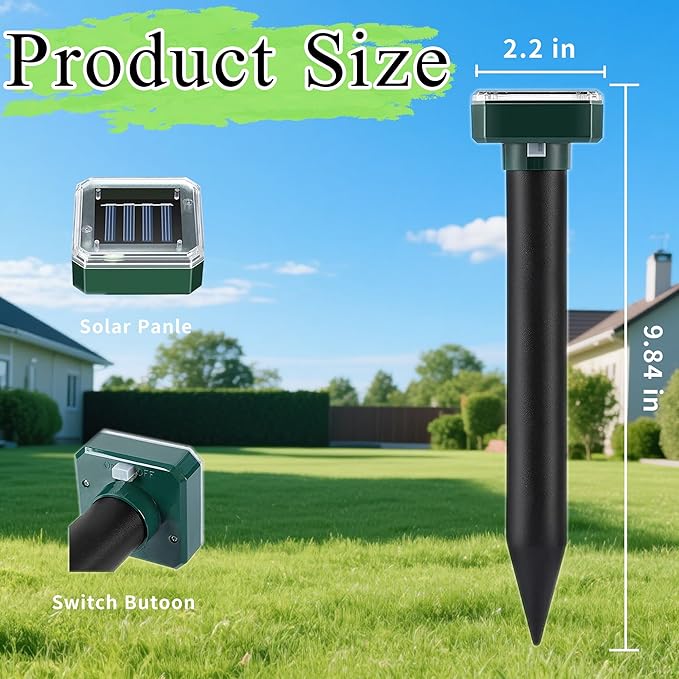 Mole Repellent Solar Powered 10 Pack Snake Repellent for Yard Outdoor, Waterproof Sonic Spikes Stakes for Lawns, Get Rid of Groundhog Chipmunk Chaser Vole Repellent, Effective for Lawns, Garden, Farm