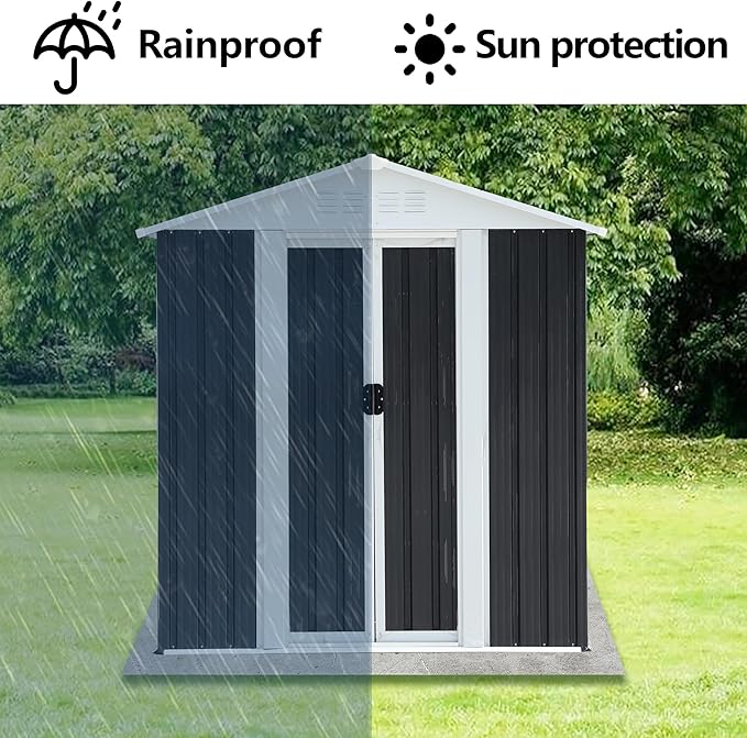 Ball & Cast 5x3FT Outdoor Storage Shed with Punched Vents,Heavy Duty Metal Sheds with Sliding Doors & Padlock,Waterproof Tool Sheds for Garden,Backyard,Lawn,Easy to Assemble,Grey