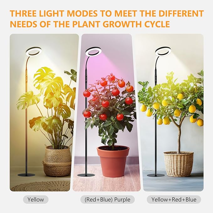20W Indoor Plant Grow Light with Embedded Controller, Red Blue Warm Full Spectrum 95 LED Bulbs, Adjustable Height,Auto Timer,Dimmable Halo Growing Stand Lmap for Tall Large Small Plant Growth
