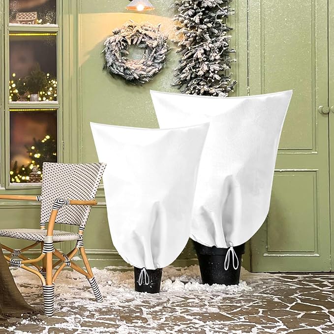 3 Pack Winter Plant Covers Freeze Protection with Drawstring, 23.6" x 31.4" Rose Cones for Winter Protection, Frost Cloths for Outdoor Plants Shrubs Trees Jacket Covers for Winter