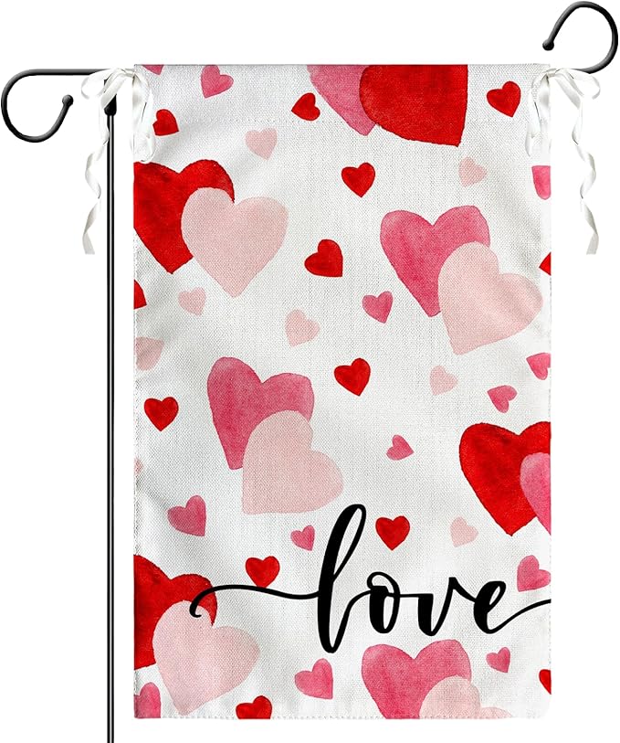 Love Heart Garden Flag Valentine Yard Flag Red And Pink Hearts Garden Flags Polyester Double Sided Anniversary Wedding Sweety House Banner for Spring Home Outdoor Decor 12x18 Inch