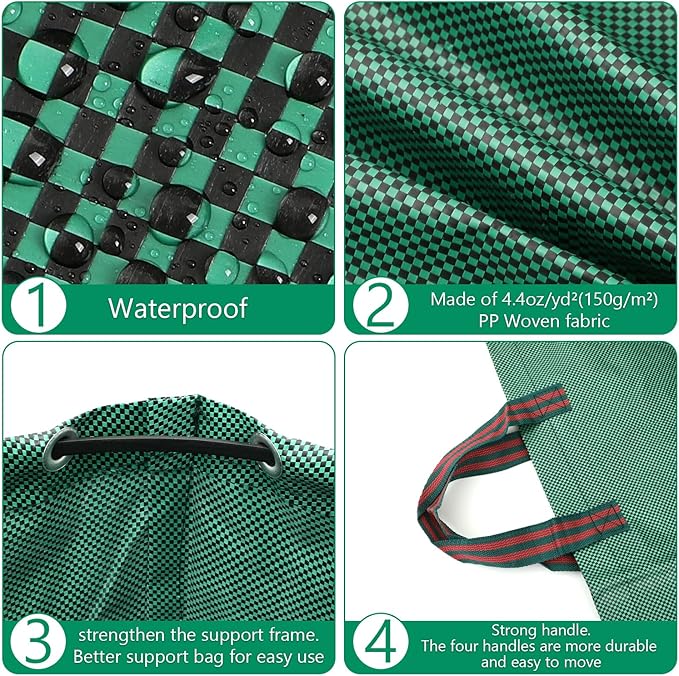 6 Pack 72 Gallons Reusable Garden Waste Bags with Coated Gloves, Heavy Duty Leaf Bags 4 Handles Lawn Yard Bags for Loading Leaf,Trash,Yard Waste Bags (H30" X D26")