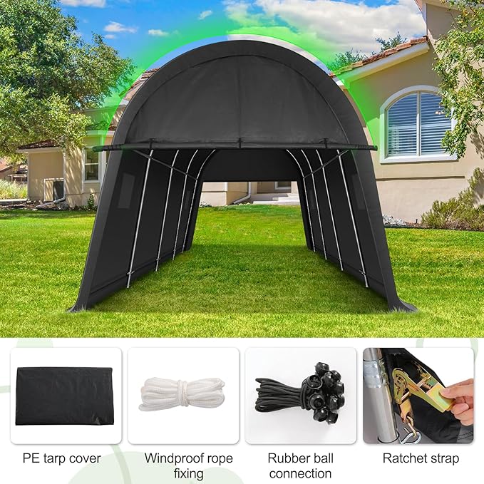 COBIZI Carport Canopy 12x20 Heavy Duty Portable Garage with Removable Doors & Vents, Galvanized Frame Car Port Canopy Tent with All-Season Tarp for Outdoor Storage Shed Car Boat Truck