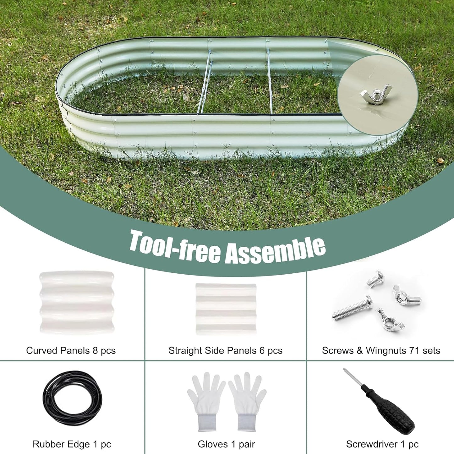 2Pcs 12" Tall Coal Grey Oval Galvanized Steel Raised Garden Bed - 7x3ft Modular Metal Planter Box for Outdoor Gardening | Durable Metal Raised Flower Beds Outdoor Large Planters