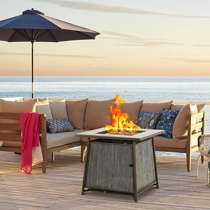 BALI OUTDOORS 50,000 BTU Propane Fire Pit Outdoor, 28 inch Propane Fire Pit Table Square, Gas Firepits for Outside Patio, Garden, Backyard