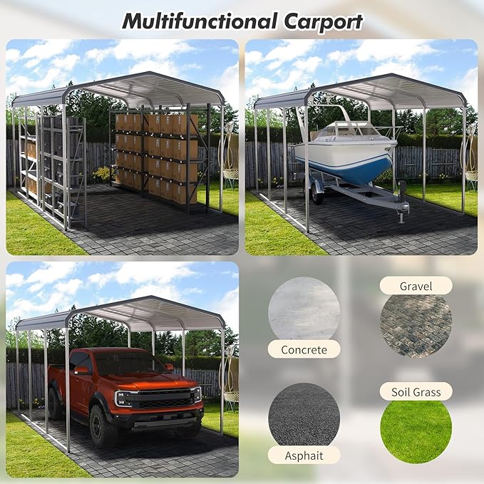 10X15FT Heavy Duty Carport,Carport with Galvanized Steel Roof and Frame,Upgraded Extra Large Metal Garage for Pickup, Car, Boatand Tractors,Trucks, and Tractors