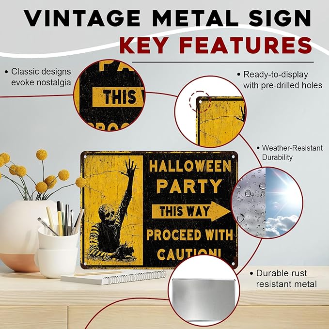 Halloween Party Zombies Vintage Sign Zombies Metal Tin Sign Halloween Decor for Home Bar Kitchen Hotel Dining Room Coffee 12x16inch