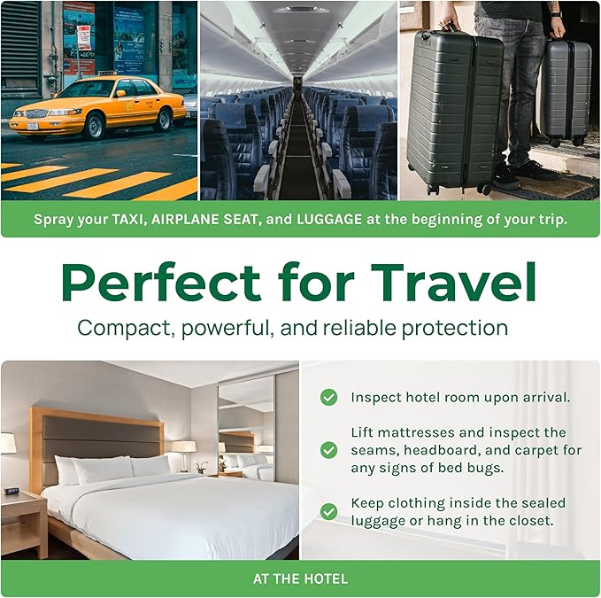 Extra Strength Bed Bug & Mite Natural Travel Spray - TSA Approved 3 oz Size - Child & Pet Friendly - Stain & Odor Free - for Hotel, Suitcase, Backpack - 66% Stronger Formula (3 pack)