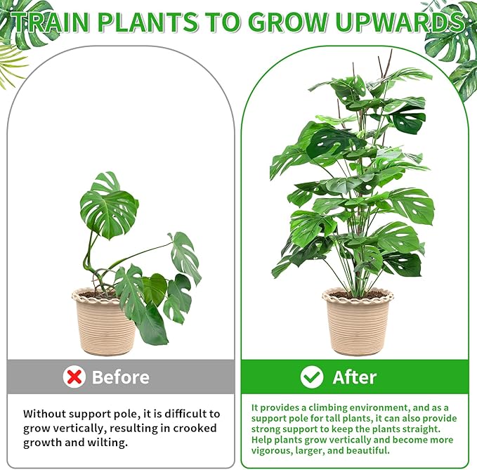 4 Pack 27.56" Detachable Twig Plant Support Stakes Set, Blends in to Plant, Branch Plant Sticks with Orchid Clips Twist Plant Ties, Twig Trellis for Indoor Outdoor Plants Potted Plants Flower