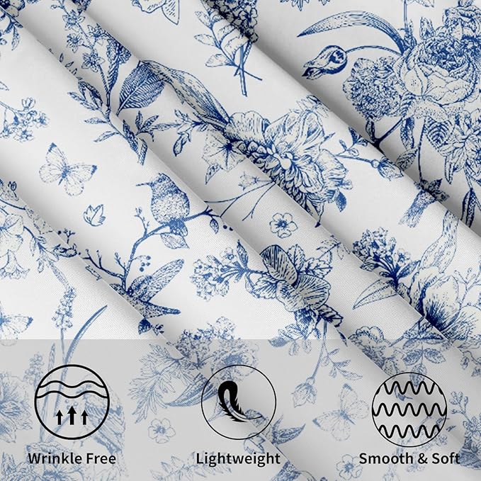 Giwawa Chinoiserie Floral Round Tablecloth 60 Inch,Traditional Blue White Birds Flowers Reusable Washable Polyester Table Cloth Cover for Holiday Picnic Dinner Table Decor