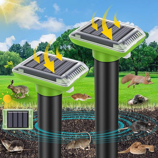 Mole Repellent Solar Powered,2025 Upgraded Vole Repellent Ultrasonic Solar Powered,Mole Repeller Outdoor for Lawns Garden Yard,Gopher Trap Killer for Gopher,Squirrel(2 Pack)