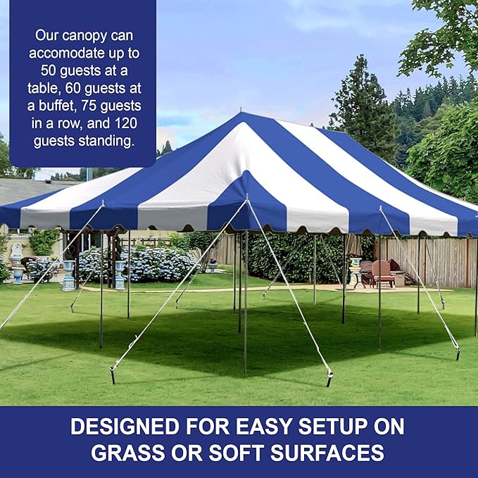 Party Tents Direct 20'x 30' Weekender Canopy Pole Tent with Sidewalls - Easy Up Canopy Tent with 120 Person Capacity - Outdoor Canopies for Parties, Weddings, and Events (Blue/White)