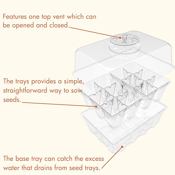 Gardzen 10 Pack Seed Starting Tray, Plant Germination Trays, Seed Starter Kit with Adjustable Humidity Vented Dome and Clear Base, Plant Growing Kit 6.6" x 4.5", Total 120-Cell, Clear