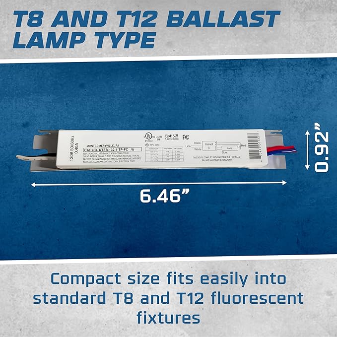OHLECTRIC Replacement for Keystone KTEB-132-1-TP-FC | 1 Lamp T8 Electronic Fluorescent Ballast | 120V Input with Rapid Start Operation | Finger Case | UL Listed